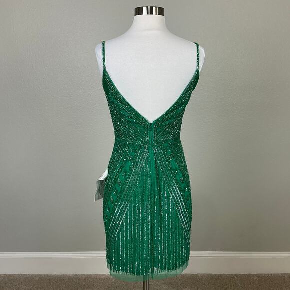 JKara Sequined Sleeveless V-Neck Mini Sheath Cocktail Party Dress Green Size 6 - Picture 6 of 12